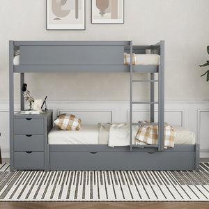 English Elm Full-over-full Bunk Bed with Trundle Desk Drawers and Built-in Power for Kids Gray LT000364AAE-1