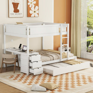 English Elm Full-over-full Bunk Bed with Trundle Desk Drawers and Built-in Power for Kids LT000364AAK