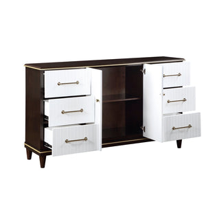 English Elm Contemporary White & Cherry Dresser 6-Drawer with Gold Trim, Brushed Gold Hardware, Routed Panels, 66" x 38.5" B011P149133