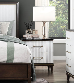 English Elm Contemporary Niles Two-Drawer Nightstand in White & Cherry with Brushed Gold Trim and Elegant Routed Panels B011P149132