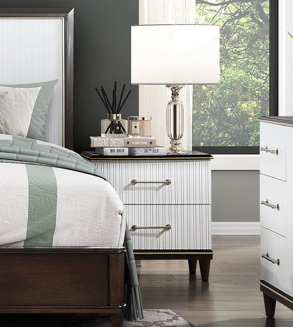 English Elm Contemporary Niles Two-Drawer Nightstand in White & Cherry with Brushed Gold Trim and Elegant Routed Panels B011P149132