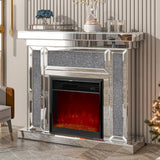 Hearth and Haven Electric Fireplace with 7 Colors Adjustable 3D Flame, Remote Control and LED Lights, Silver W1685S00003