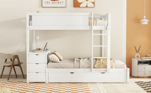 English Elm Full-over-full Bunk Bed with Trundle Desk Drawers and Built-in Power for Kids White LT000364AAK-1