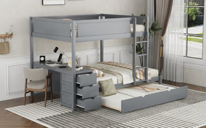 English Elm Full-over-full Bunk Bed with Trundle Desk Drawers and Built-in Power for Kids Gray LT000364AAE-1