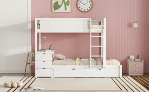 English Elm Twin-over-twin Bunk Bed with Trundle Built-in Desk Storage Drawers and Power Outlets White LT000363AAK