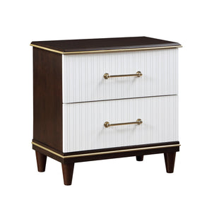 English Elm Contemporary Niles Two-Drawer Nightstand in White & Cherry with Brushed Gold Trim and Elegant Routed Panels B011P149132