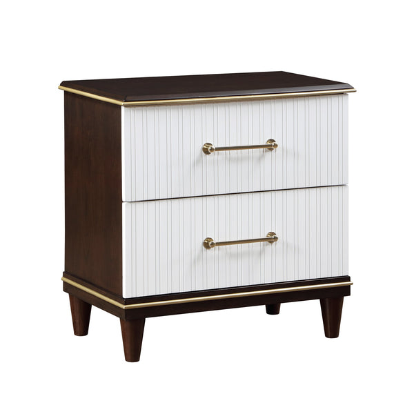English Elm Contemporary Niles Two-Drawer Nightstand in White & Cherry with Brushed Gold Trim and Elegant Routed Panels B011P149132