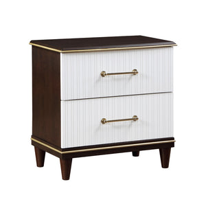 English Elm Contemporary White and Cherry Finish 1 Piece Two Drawers Nightstand 2-Tone Finish With Gold Trim Modern Bedroom Furniture