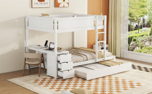 English Elm Full-over-full Bunk Bed with Trundle Desk Drawers and Built-in Power for Kids White LT000364AAK-1
