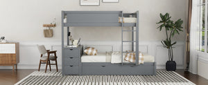 English Elm Full-over-full Bunk Bed with Trundle Desk Drawers and Built-in Power for Kids Gray LT000364AAE-1