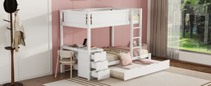English Elm Twin-over-twin Bunk Bed with Trundle Built-in Desk Storage Drawers and Power Outlets White LT000363AAK