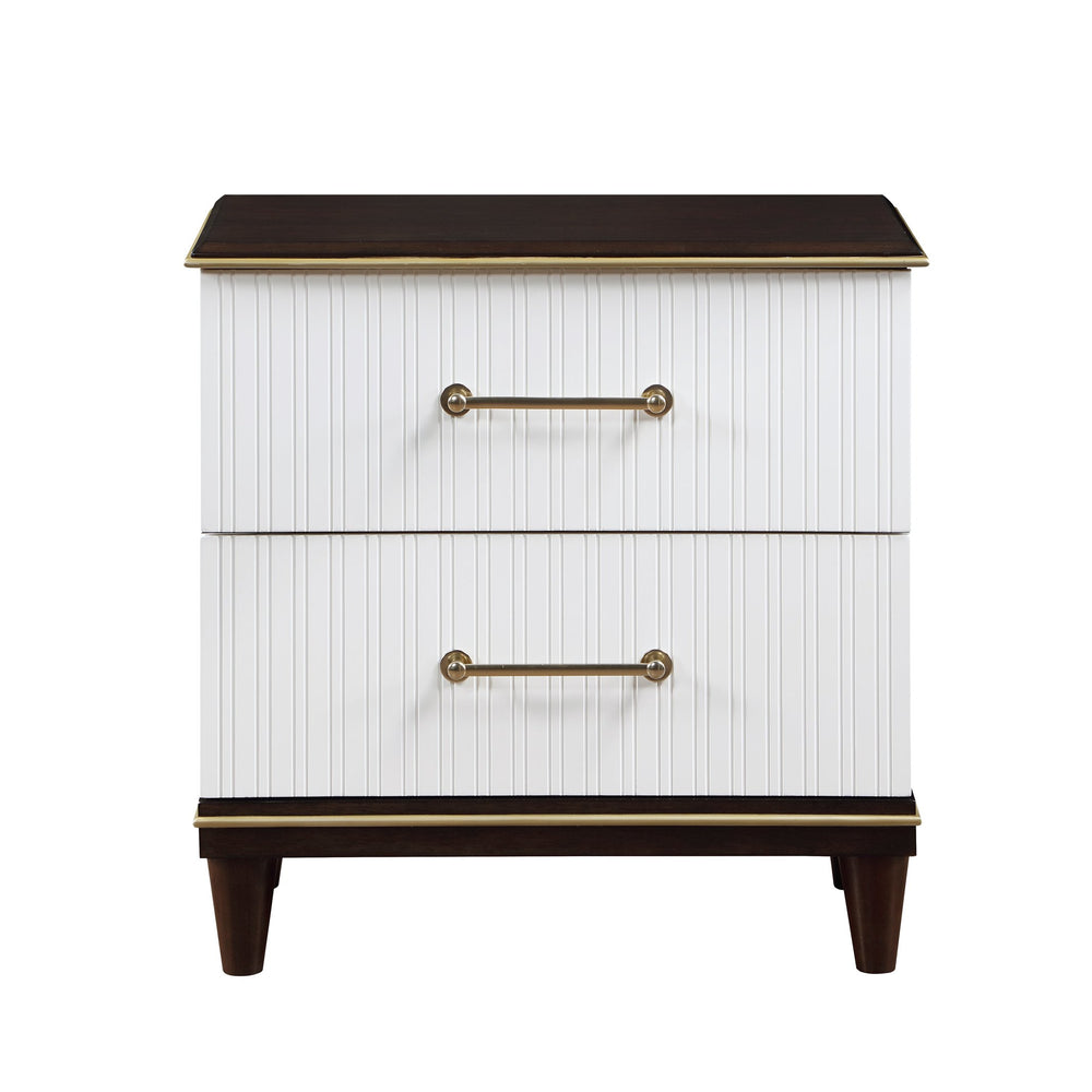 English Elm Contemporary Niles Two-Drawer Nightstand in White & Cherry with Brushed Gold Trim and Elegant Routed Panels B011P149132