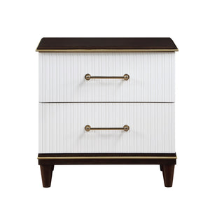 English Elm Contemporary Niles Two-Drawer Nightstand in White & Cherry with Brushed Gold Trim and Elegant Routed Panels B011P149132