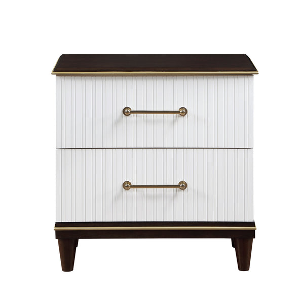 English Elm Contemporary Niles Two-Drawer Nightstand in White & Cherry with Brushed Gold Trim and Elegant Routed Panels B011P149132
