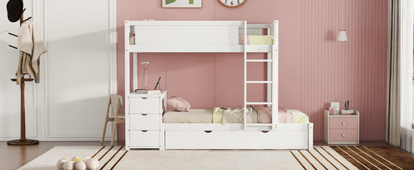 English Elm Twin-over-twin Bunk Bed with Trundle Built-in Desk Storage Drawers and Power Outlets White LT000363AAK-1