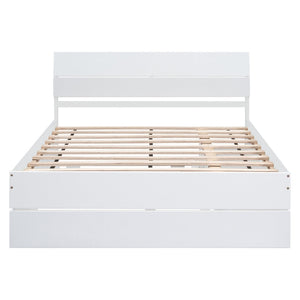 English Elm Modern Full Bed Frame with Twin Trundle and Dual Storage Drawers for Compact Rooms White W697S00027