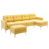 English Elm 110" L-Shape Convertible Sectional Sofa Couch With Movable Ottoman For Living Room, Apartment, Office, Yellow