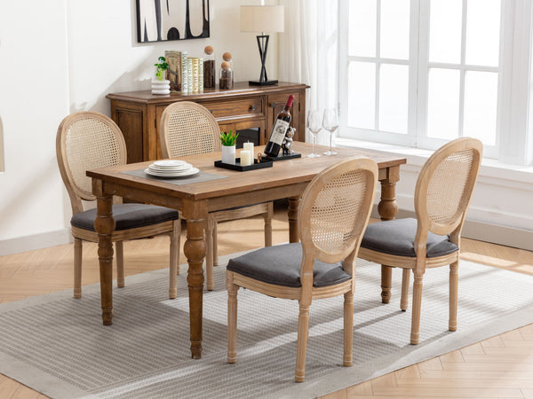 English Elm A&A Elegant French Style Dining Chairs Set Of 2 With Linen Upholstery & Rattan Back For Timeless Charm W1143141069