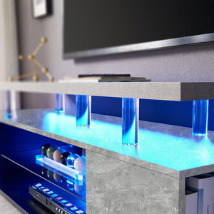 English Elm TV Sleek gaming TV stand for 70 inch with LED lighting, cable management, ample storage and shelves Gray 68 L x 20.07 W x 6.5 H W2178P149212