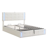 English Elm Queen Size Upholstered Bed With Led Lights,Hydraulic Storage System and Usb Charging Station,White