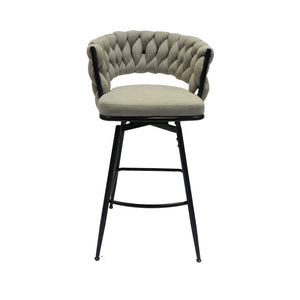 English Elm 26" Swivel Barstools Set of 2 Woven Back Suede Upholstered Gold Leg Counter Chairs W2189S00814