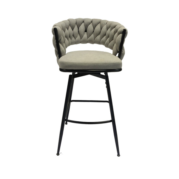 English Elm 26" Swivel Barstools Set of 2 Woven Back Suede Upholstered Gold Leg Counter Chairs W2189S00814