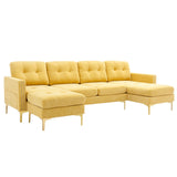 English Elm 110" L-Shape Convertible Sectional Sofa Couch With Movable Ottoman For Living Room, Apartment, Office, Yellow