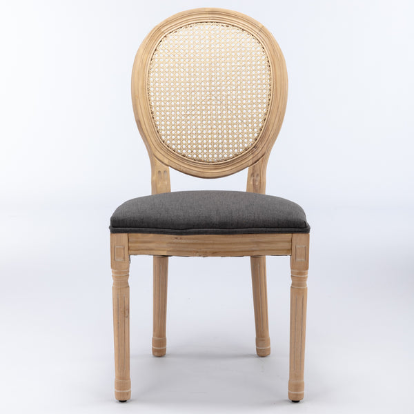 English Elm A&A French Style Solid Wood Dining Chair with Rattan Back & High-Density Foam Cushion for Comfort and Durability Gray W1143141069