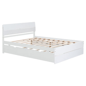 English Elm Modern Full Bed Frame with Twin Trundle and Dual Storage Drawers for Compact Rooms White W697S00027