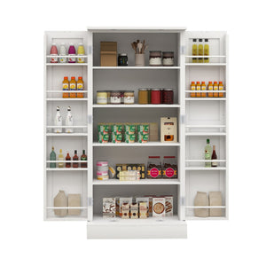English Elm 50" Freestanding Pantry Cabinet with Led Sensor Light and Adjustable Shelves Mdf White W1120127335
