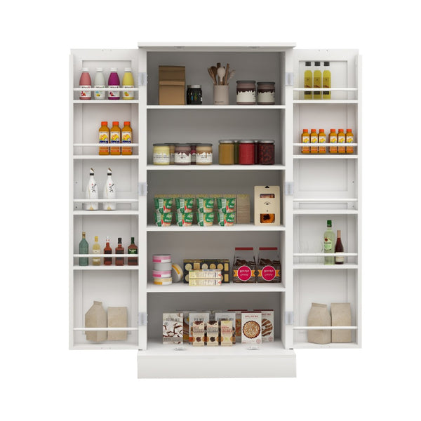 English Elm 50" Freestanding Pantry Cabinet with Led Sensor Light and Adjustable Shelves Mdf White W1120127335