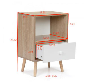 English Elm Mid-Century Natural White Nightstand Set of 2 with Drawer & Shelf, Compact 15.8"L x 23.6"H Tables W2181P147509