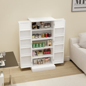 English Elm 50" Freestanding Pantry Cabinet with Led Sensor Light and Adjustable Shelves Mdf White W1120127335