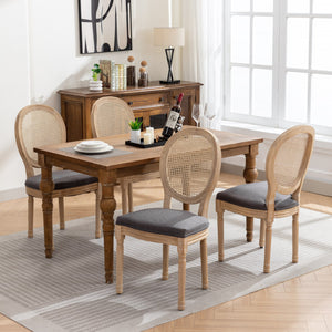 English Elm A&A Elegant French Style Dining Chairs Set Of 2 With Linen Upholstery & Rattan Back For Timeless Charm W1143141069