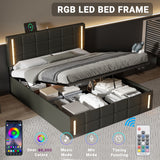 English Elm Queen Size Upholstered Bed With Led Lights,Hydraulic Storage System and Usb Charging Station,Black