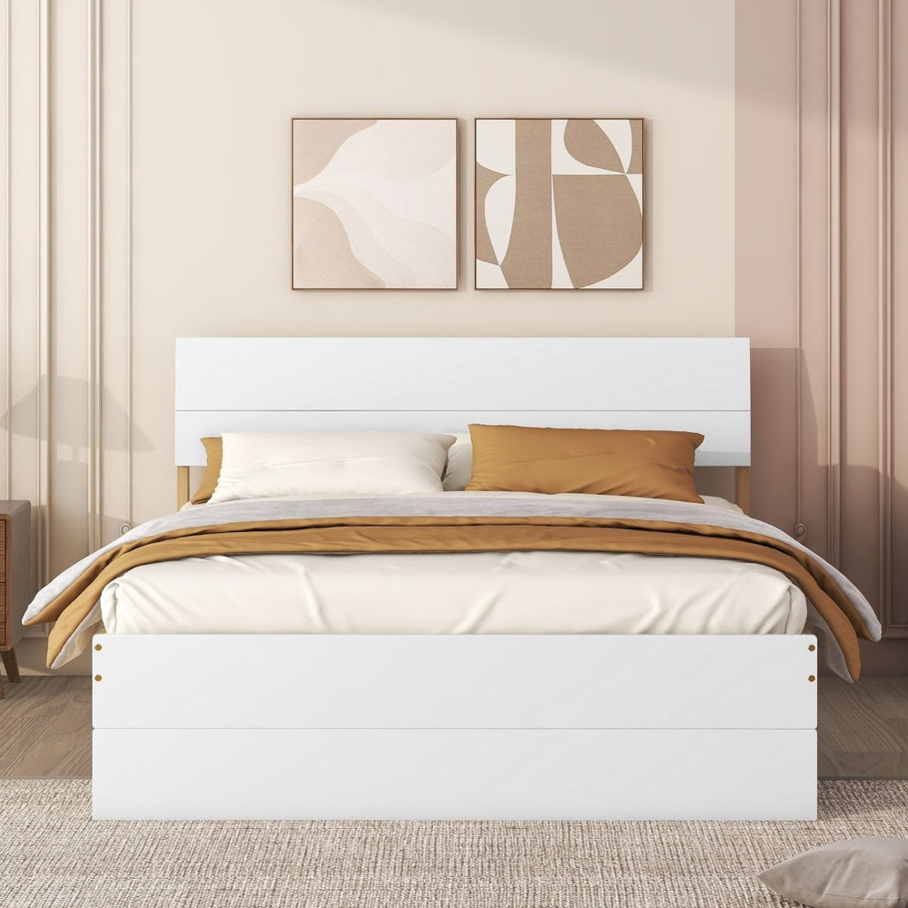 English Elm Modern Full Bed Frame with Twin Trundle and Dual Storage Drawers for Compact Rooms White+Oak W697S00020