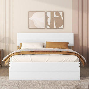 English Elm Modern Full Bed Frame with Twin Trundle and Dual Storage Drawers for Compact Rooms White+Oak W697S00020