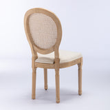 English Elm ,French Style Solid Wood Frame Antique Painting Linen Fabric Rattan Back Dining Chair,Set Of 2,Cream,Beige