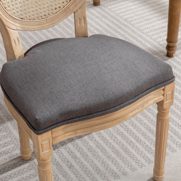 English Elm A&A French Style Solid Wood Dining Chair with Rattan Back & High-Density Foam Cushion for Comfort and Durability Gray W1143141069