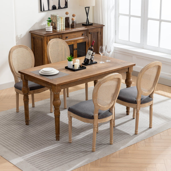 English Elm A&A Elegant French Style Dining Chairs Set Of 2 With Linen Upholstery & Rattan Back For Timeless Charm W1143141069