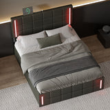 English Elm Full Size Upholstered Bed With Led Lights,Hydraulic Storage System and Usb Charging Station,Black