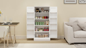 English Elm 50" Freestanding Pantry Cabinet with Led Sensor Light and Adjustable Shelves Mdf White W1120127335