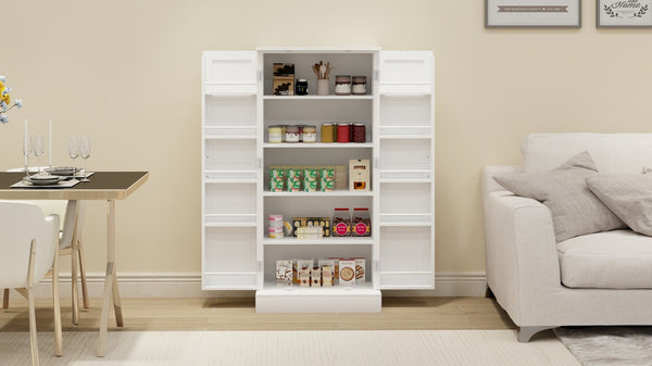 English Elm 50" Freestanding Pantry Cabinet with Led Sensor Light and Adjustable Shelves Mdf White W1120127335