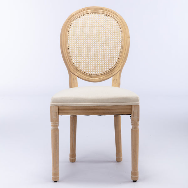English Elm A&A French Style Dining Chairs Set Of 2 - Solid Wood Frame, Linen Upholstery & Rattan Back, Cream W1143141068