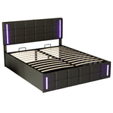 English Elm Queen Size Upholstered Bed With Led Lights,Hydraulic Storage System and Usb Charging Station,Black