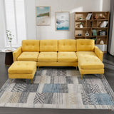 English Elm 110" L-Shape Convertible Sectional Sofa Couch With Movable Ottoman For Living Room, Apartment, Office, Yellow