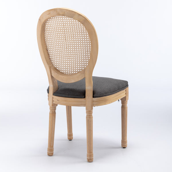 English Elm A&A French Style Solid Wood Dining Chair with Rattan Back & High-Density Foam Cushion for Comfort and Durability Gray W1143141069