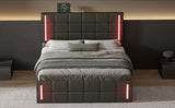 English Elm Full Size Upholstered Bed With Led Lights,Hydraulic Storage System and Usb Charging Station,Black