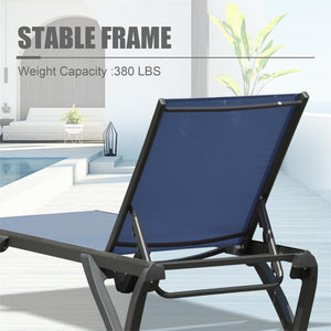 English Elm Outdoor Lounge Chair with Side Table, Aluminum Texitilene Recliner w/ 5 Positions, Wheels, Weatherproof Navy Blue W1859P149683