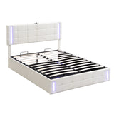 English Elm Full Size Upholstered Bed With Led Lights,Hydraulic Storage System and Usb Charging Station,White